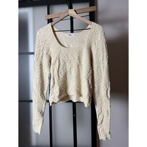 Natural Life Square Neck Long Sleeve Textured Shirt Size Large